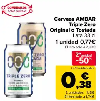 Carrefour AMBAR Cerveza Triple Zero oferta