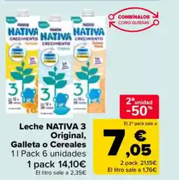 Carrefour NATIVA Leche 3 Original, Galleta o Cereales oferta