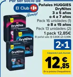 Carrefour HUGGIES Pañales DryNites 3 a 5 años o 4 a 7 años oferta