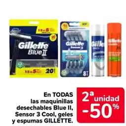 Carrefour GILLETTE las maquinillas desechables Blue II, Sensor 3 Cool, geles y espumas oferta