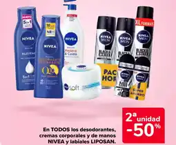 Carrefour LIPOSAN En todos los desodorantes, cremas corporales y de manos nivea y labiales oferta