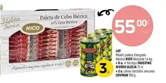 Coviran Lot Maleti Paleta D'engreix Ibèrica Nico Llescada + 6 Vi Verdejo Faustino Rivero Ulecia + 3 Olives Farcides Anxoves Coviran oferta