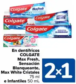 Carrefour COLGATE  En dentifricos Max Fresh, Sensación Blanqueante, Max White Cristales e Infantiles oferta