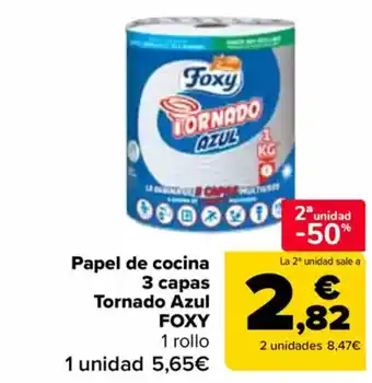 Carrefour FOXY Papel de cocina 3 capas Tornado Azul oferta