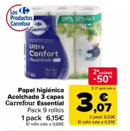 Carrefour CARREFOUR ESSENTIAL Papel higiénico Acolchado 3 capas oferta