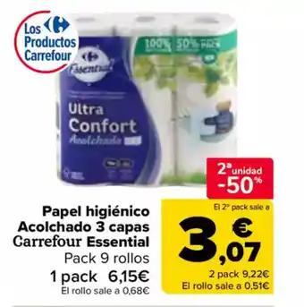 Carrefour CARREFOUR ESSENTIAL Papel higiénico Acolchado 3 capas oferta