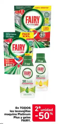 Carrefour FAIRY En todos 2 los lavavajillas maquina platinum plus y geles oferta