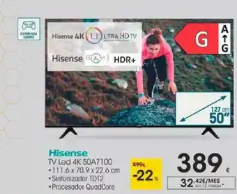 Eroski Hisense Tv Led 4k 50a7100 oferta