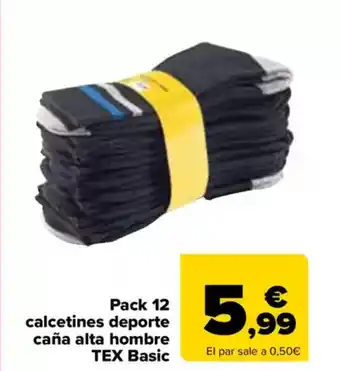 Carrefour TEX Pack 12 calcetines deporte caña alta hombre Basic oferta