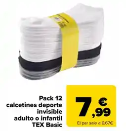 Carrefour TEX Pack 12 calcetines deporte invisible adulto o infantil Basic oferta