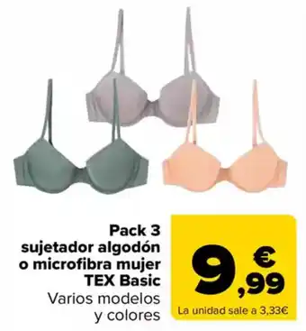 Carrefour TEX Pack 3 sujetador algodón o microfibra mujer Basic oferta