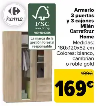 Carrefour CARREFOUR HOME Armario 3 puertas y 3 cajones Milán oferta