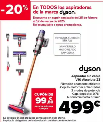 Carrefour DYSON Aspirador sin cable V10 Absolute 23 oferta