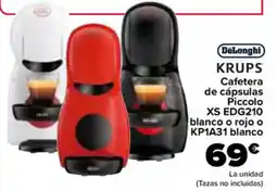 Carrefour KRUPS Cafetera de cápsulas Piccolo XS EDG210 blanco o rojo o KP1A31 blanco oferta