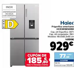 Carrefour HAIER Frigorífico americano HCR3818EWMM oferta