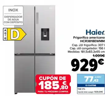 Carrefour HAIER Frigorífico americano HCR3818EWMM oferta