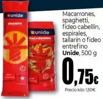 UDACO Unide - macarrones, spaghetti, fideo cabellin, espirales, tallarin o fideo entrefino oferta