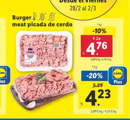 Lidl Burger meat picada de cerdo oferta