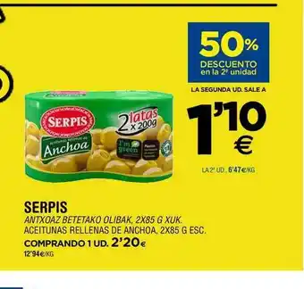 BM Supermercados Serpis Aceitunas Rellenas De Anchoa 2x85g oferta