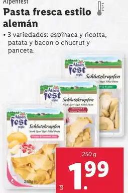 Lidl ALPENFEST Pasta fresca estilo alemán oferta