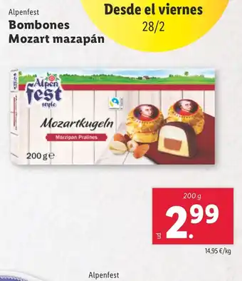 Lidl ALPENFEST Bombones Mozart mazapán oferta