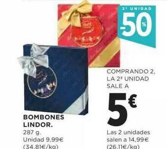 Hipercor 2a Unidad -50% Bombones Lindor oferta