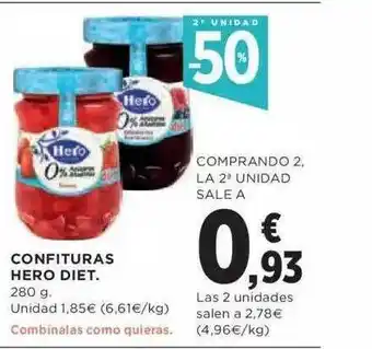 Hipercor 2a Unidad -50% Confituras Hero Diet oferta