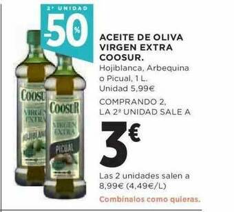 Hipercor 2a Unidad -50% Aceite De Oliva Virgen Extra Coosur oferta