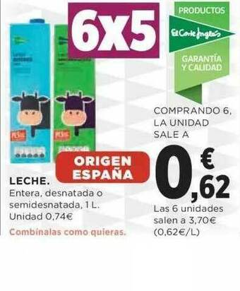 Hipercor Leche Entera Desnatada O Semidesnatada oferta