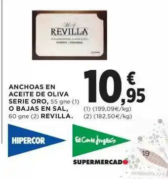 Hipercor Anchoas En Aceite De Oliva Serie Oro O Bajas En Sal Revilla oferta