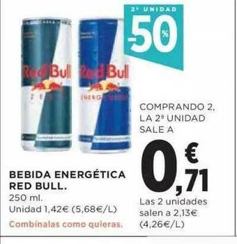 Hipercor 2a Unidad -50% Bebida Energética Red Bull oferta
