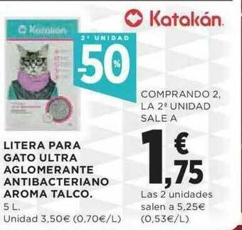 Hipercor 2a Unidad -50% Litera Para Gato Ultra Aglomerante Antibacteriano Aroma Talco Katakán oferta