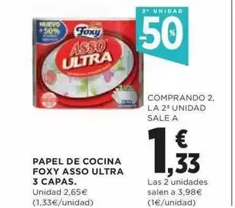Hipercor 2a Unidad -50% Papel De Cocina Foxy Asso Ultra 3 Capas oferta