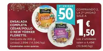 Hipercor 2a Unidad -50% Ensalada Completa César Pollo O New Yorker Florette oferta