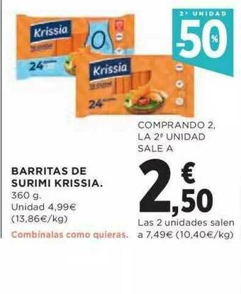 Hipercor 2a Unidad -50% Barritas De Surimi Krissia oferta