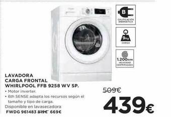 Hipercor Lavadora Carga Frontal Whirlpool Ffb 9258 Wv Sp oferta