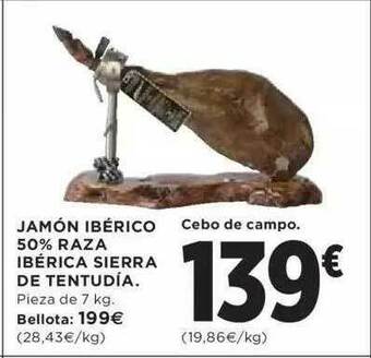 Hipercor Jamón Ibérico 50% Raza Ibérica Sierra De Tentudía oferta