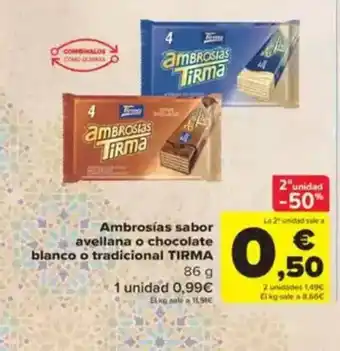 Carrefour TIRMA Ambrosias sabor avellana o chocolate blanco o tradicional oferta