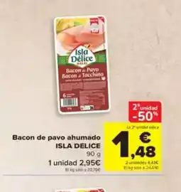 Carrefour ISLA DELICE Bacon de pavo ahumado oferta