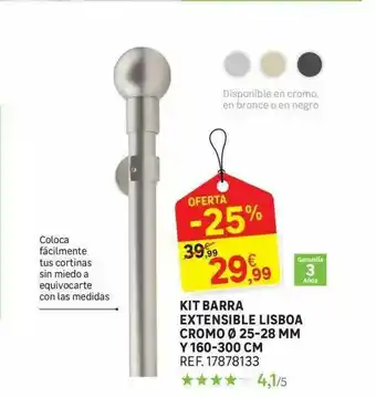 Leroy Merlin Kit Barra Extensible Lisboa Cormo ø 25-28 Mm Y 160-300 Cm oferta