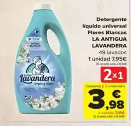 Carrefour LA ANTIGUA LAVANDERA Detergente líquido universal Flores Blancas oferta