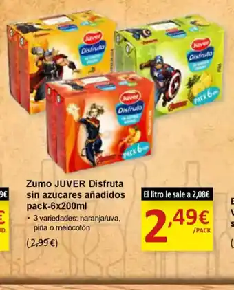 SPAR JUVER Zumo Disfruta sin azucares añadidos oferta