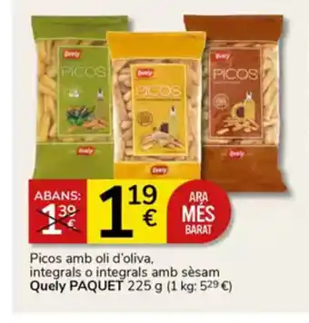 Supermercados Charter PAQUET Picos amb oli d'oliva. integrals o integrals amb sèsam Quely oferta