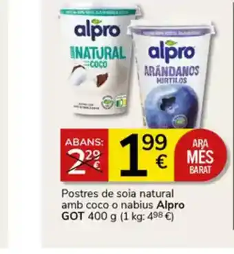 Supermercados Charter ALPRO Postres de soia natural amb coco o nabius oferta