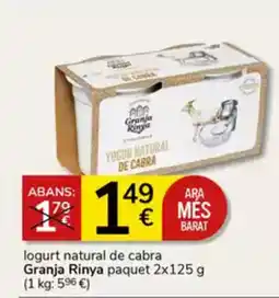 Supermercados Charter GRANJA RINYA Iogurt natural de cabra oferta