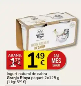 Supermercados Charter GRANJA RINYA Iogurt natural de cabra oferta