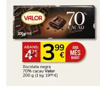 Supermercados Charter VALOR Xocolata negra 70% cacau oferta