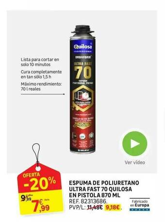 Leroy Merlin Espuma De Poliuretano Ultra Fast 70 Quilosa En Pistola 870 Ml oferta