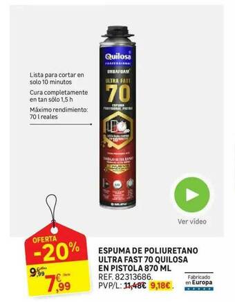 Leroy Merlin Espuma De Poliuretano Ultra Fast 70 Quilosa En Pistola 870 Ml oferta