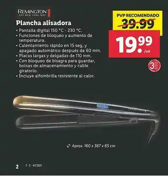 Lidl Remington Plancha Alisadora oferta